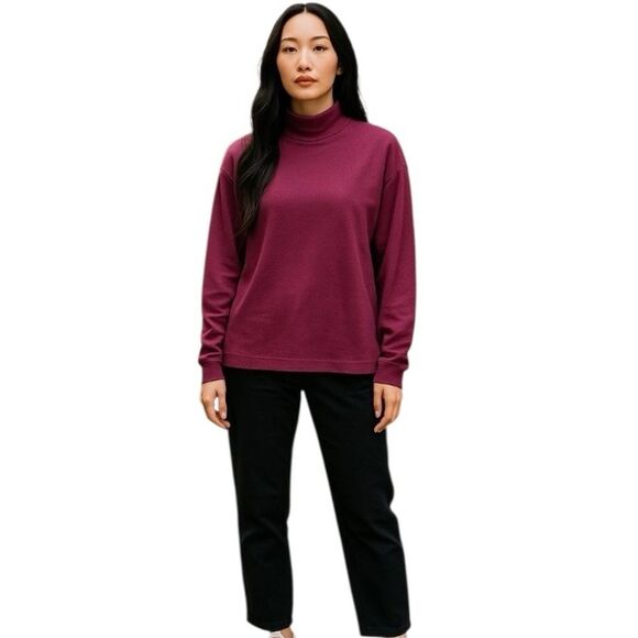 Peruvian Connection Womens Turtleneck Tunic Pima Cotton Long Sleeve Burgundy  XL - Picture 1 of 15